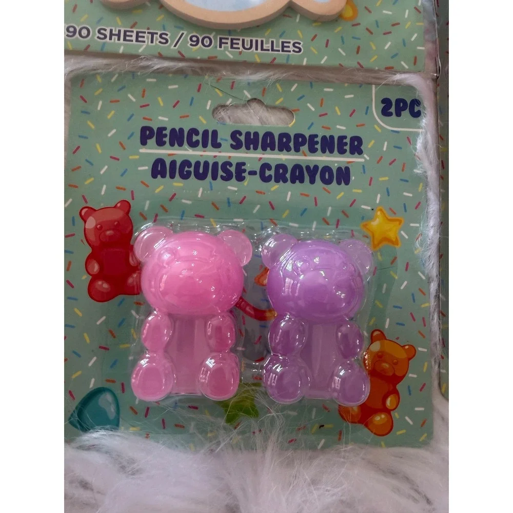 Gummy Bear Stationery Set Pencil Case Pen Sticky Notes Erasers Clips 6pc Bundle